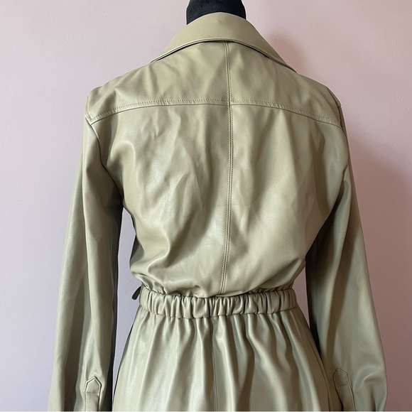 Zara - Beige Tan Camel Faux Leather Self Tie Long Sleeve Wrap Mini Dress Size XS - Picture 10 of 11